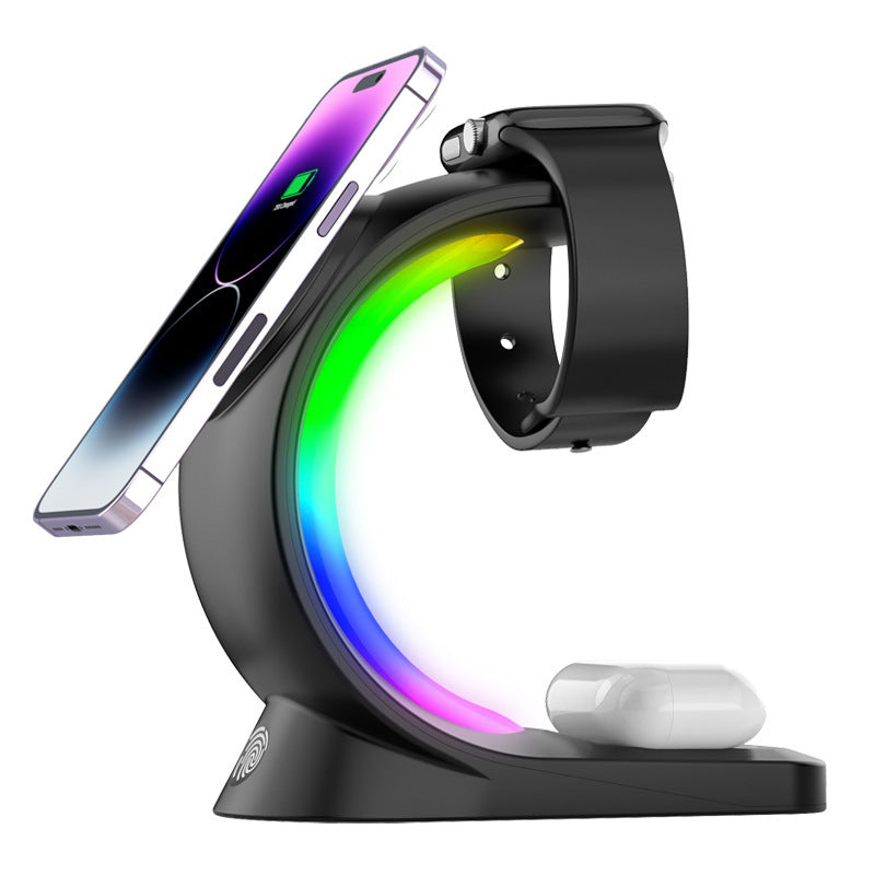 4 In 1 Magnetic Wireless Charger Fast Charging For Smart Phone Atmosphere Light Charging Station For Airpods Pro I-phone Watch - Needify