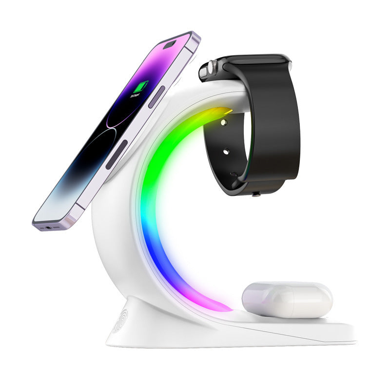 4 In 1 Magnetic Wireless Charger Fast Charging For Smart Phone Atmosphere Light Charging Station For Airpods Pro I-phone Watch - Needify