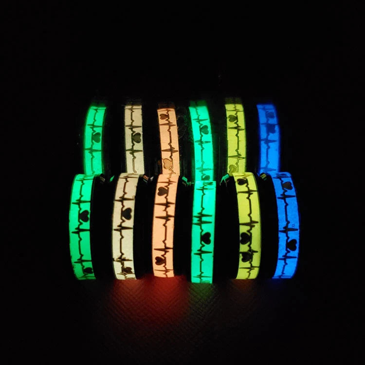 Fashion Love Heart Glow Rings ECG Luminous Titanium Steel Teenager Heartbeat Fluorescence Couple Rings for Boys Girls Gifts - Needify