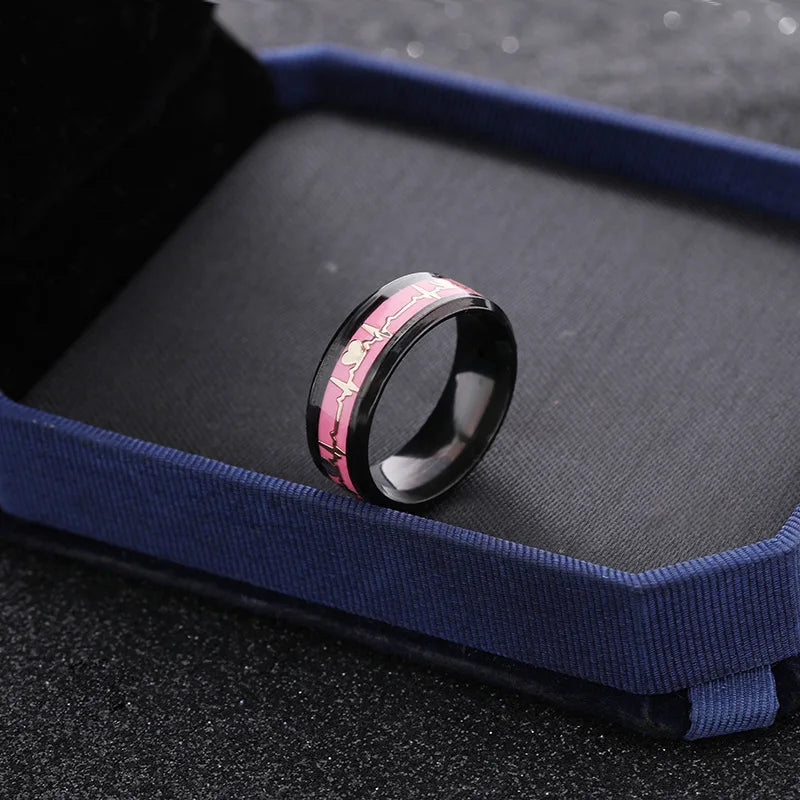 Fashion Love Heart Glow Rings ECG Luminous Titanium Steel Teenager Heartbeat Fluorescence Couple Rings for Boys Girls Gifts - Needify