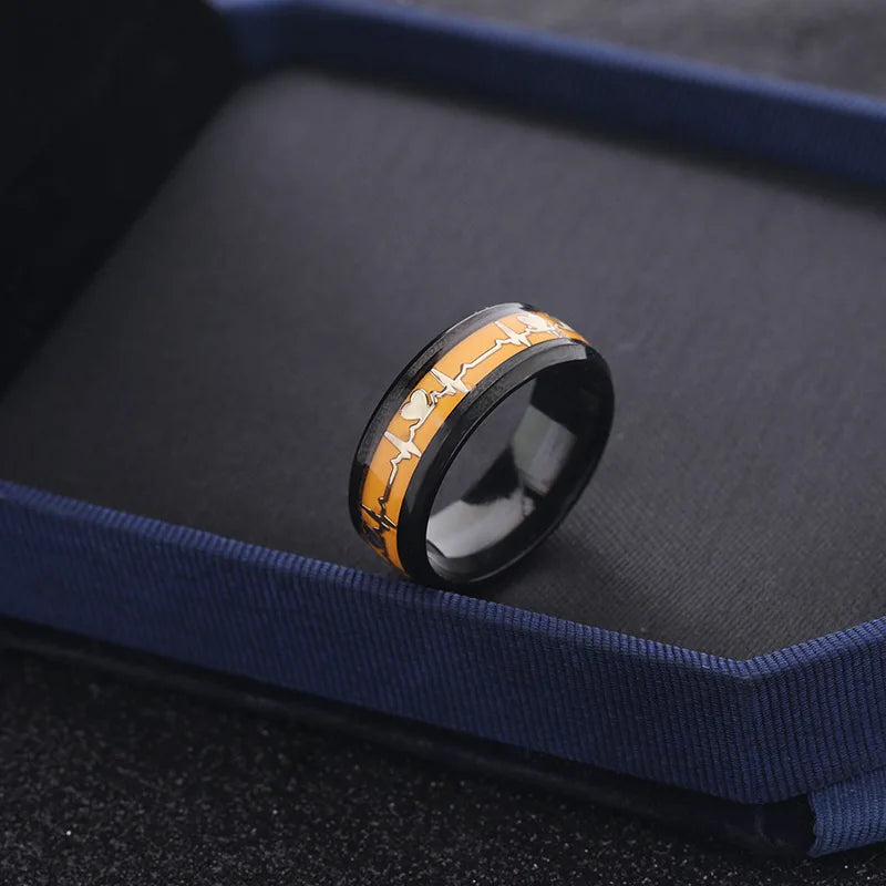 Fashion Love Heart Glow Rings ECG Luminous Titanium Steel Teenager Heartbeat Fluorescence Couple Rings for Boys Girls Gifts - Needify