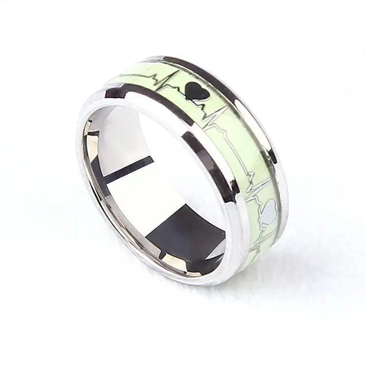 Fashion Love Heart Glow Rings ECG Luminous Titanium Steel Teenager Heartbeat Fluorescence Couple Rings for Boys Girls Gifts - Needify