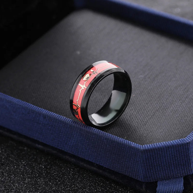 Fashion Love Heart Glow Rings ECG Luminous Titanium Steel Teenager Heartbeat Fluorescence Couple Rings for Boys Girls Gifts - Needify
