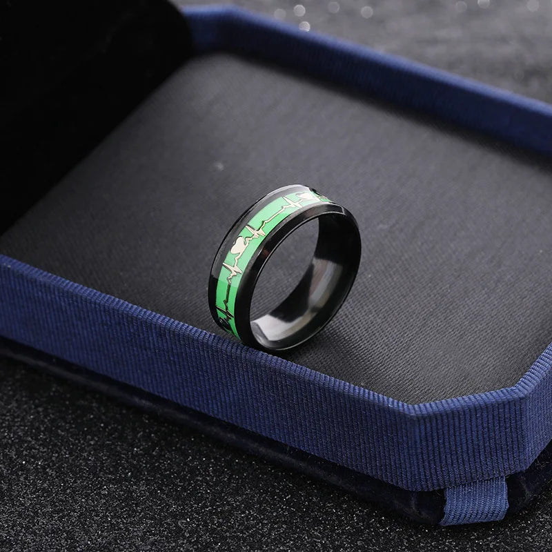 Fashion Love Heart Glow Rings ECG Luminous Titanium Steel Teenager Heartbeat Fluorescence Couple Rings for Boys Girls Gifts - Needify